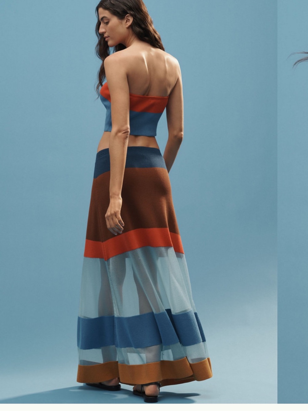 Anthropologie Maeve Sheer Panel Striped Colorblock Maxi Skirt Knit Rainbow S